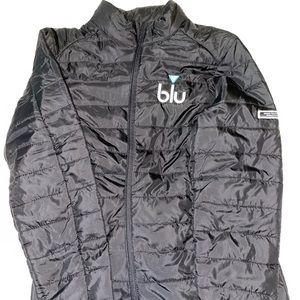 Black puffer jacket with Blu logo